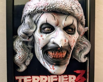 Art the Clown Terrifier 3 3D Wall Art | Christmas Horror Relief Wall Art Hand Painted Cult Slasher Movie Decor Damien Leone Gift