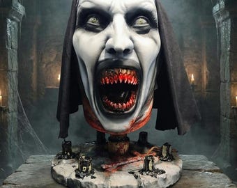 Valak The Nun 3D Horror Bust Hand-Painted – RELICS The Last Cut – Collectible Relic Crypt Base Black Wax The Frame Beyond