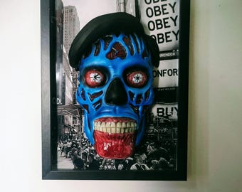 They Live 3D Shadow Box Wall Art - John Carpenter OBEY Alien Sculpture - Horror Movie Collectible - Handmade Sci-Fi Decor