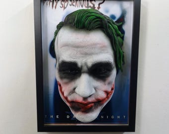 Joker 3D Wall Art – The Dark Knight Handmade Frame – Heath Ledger Inspired Sculpture – Hand Painted Horror Decor – Framed Cult