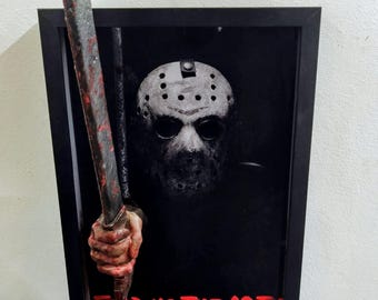 Jason Voorhees 3D Wall Art – Friday the 13th Horror Frame – Nightmare in Frame – Handmade Hand-Painted Horror Decor