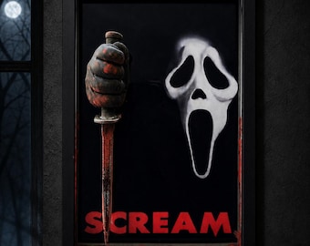 Nightmares in Frame - Ghostface II Scream 3D Wall Art | Hand with Knife Horror Frame Sculpture Wes Craven Slasher Movie Decor