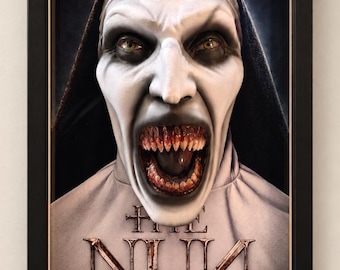 Nachtmerries in beeld - Valak II | 3D-schilderij De non Horror Handgeschilderd De demonische non Muurkunst uit The Conjuring Cinema Cult
