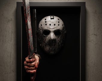 Jason Voorhees 3D Wall Art – Friday the 13th Horror Frame – Nightmare in Frame – Handmade Hand-Painted Horror Decor