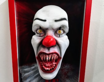Pennywise 3D Wall Art – IT Movie Horror Decor – Nightmares in Frame – Hand Painted Sculpture – Unique Horror Collectible – The Frame Beyond