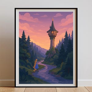 Rapunzel Art Print – Rapunzel Fairytale Poster, Printable Wall Art for Girls’ Room, Nursery Decor, Magical Fairytale Scene, Kids Bedroom