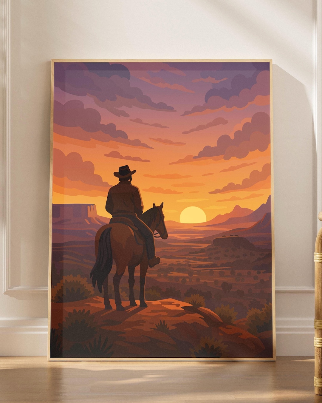 Western Cowboy Sunset Poster | Wild West Wall Art | Gamer Room Decor ...