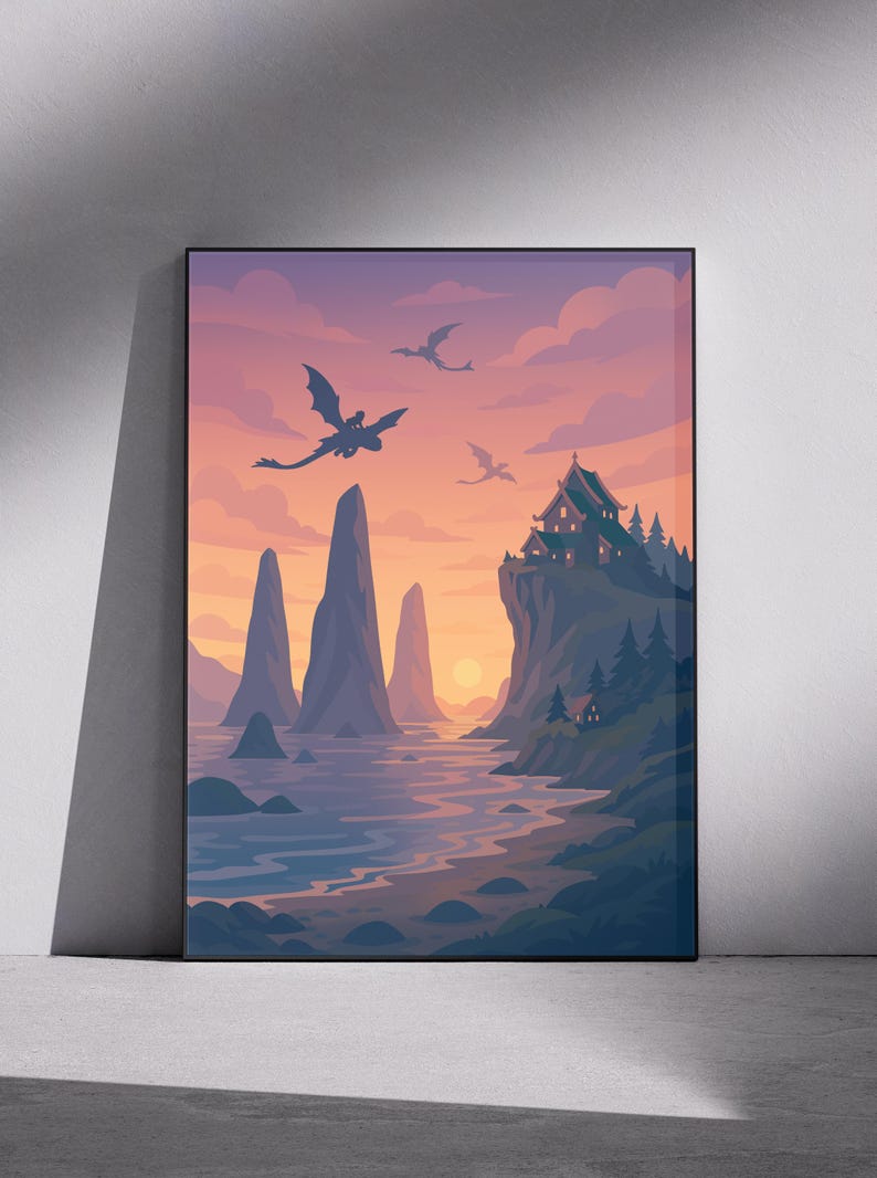 Toothless and Hiccup remain beloved characters as HTTYD returns in live-action. This dragon poster print taps into that legacy with fantasy art that fits nurseries, movie rooms, and fan collections. A must-have for dragon lovers, animation fans, and Berk-inspired wall decor.