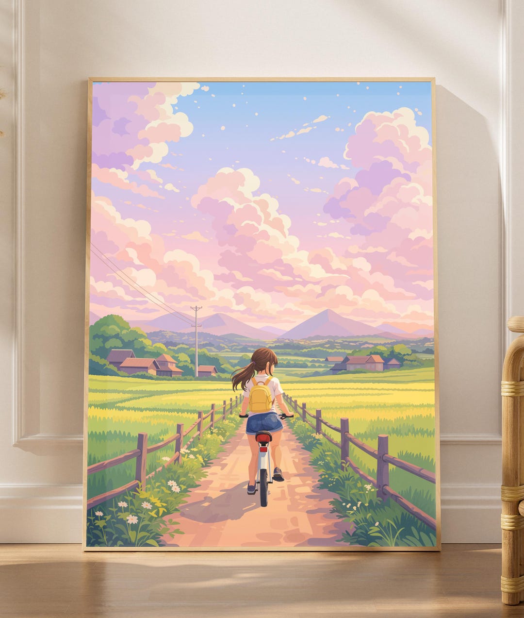 Cute Anime Poster Print, Girl Gicycle Wall Art for Kids Bedroom, Anime ...