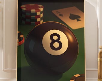 8 Ball Pool Wall Art, Vintage Billiards Poster, Game Room Decor, Man Cave Bar Artwork, Retro Casino Style Print, Pool Player Gift