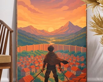 Anime Titan Poster | Japanischer Anime Wand Kunst | Manga Art Decor | Cooles Anime Zimmer Geschenk | Geschenk für Anime Fans