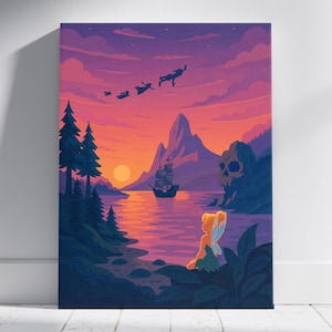Neverland Canvas Print – Peter Pan and Tinker Bell Fantasy Wall Art, Magical Fairy Tale Decor for Kids’ Rooms, Nurseries, or Disney Fans