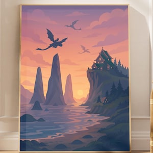 Drachen Poster Print – Drachen Wand Dekor, Drachen, Geschenk für Verliebte | Zugdrache Poster | Farbenfrohe Drachenkunst Bild 1