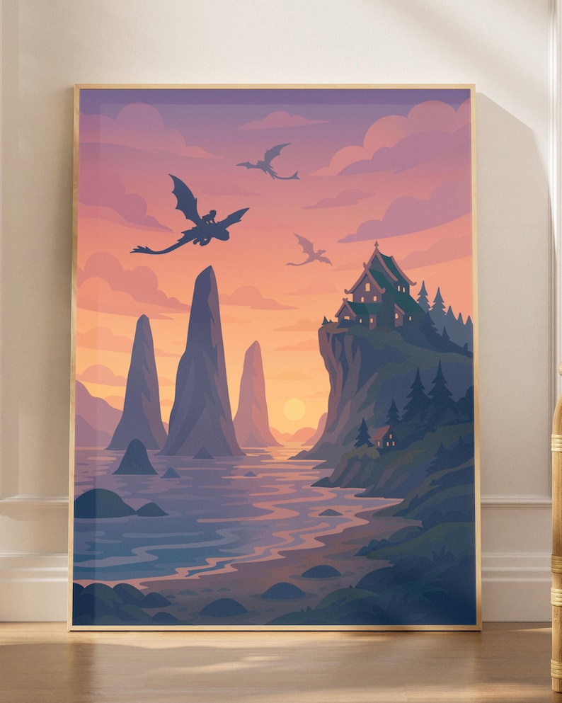 Drachen Poster Print – Drachen Wand Dekor, Drachen, Geschenk für Verliebte | Zugdrache Poster | Farbenfrohe Drachenkunst Bild 1