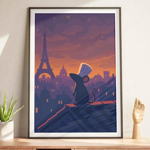 Chef Mouse Art Print– Paris Rooftop Poster, French Cooking Wall Decor, Whimsical Chef Mouse Print, Foodie Gift, Instant Download JPEG PNG