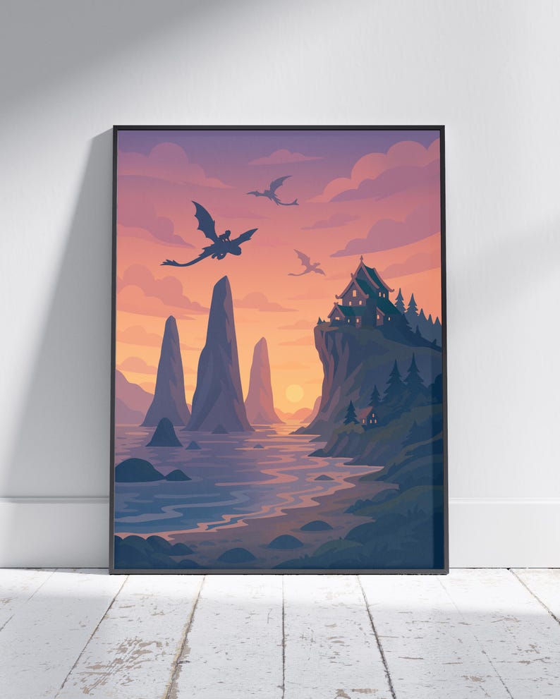 Dragon posters are trending as How to Train Your Dragon returns to theaters in live-action form. This Toothless and Hiccup-inspired print is perfect for decorating kids’ spaces, fantasy-themed dorms, and collectors’ rooms. Great gift for fans of cinematic dragon stories and animation legends.