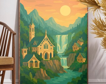 Stampa artistica da parete con elfi fantasy, decorazione fantasy per giochi di ruolo, poster di elfi magici da scaricare, regalo artistico fantasy per la stanza dei giocatori