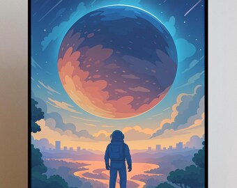 Astronaut Space Wall Art, Galaxy Poster, Sci Fi Room Decor, Cosmic Gamer Artwork, Space Lover Gift, Futuristic Bedroom Office Wall Decor
