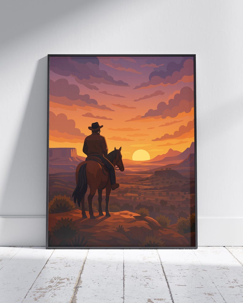 Cowboy Wall Art Poster, Western Horse & Rodeo Print, Wild West Ranch ...