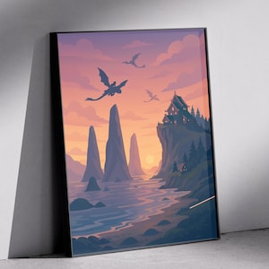 Celebrate the return of Toothless and Hiccup with this fantasy poster print. With the HTTYD live-action movie bringing excitement to a new generation, dragon art makes a perfect gift for kids, teens, and nostalgic adults. Fans love Viking vibes, Berk-style landscapes, and dragon-themed decor.