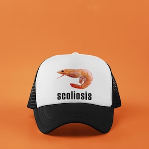Scoliosis Shrimp Hat, Funny Meme Trucker Cap, Dark Humor Hat, Cringe Core Cap, Satirical Animal Hat, Viral Internet Joke Hat