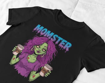Momster Zombie Mom Coffee T-Shirt: Funny Halloween Spooky Tee