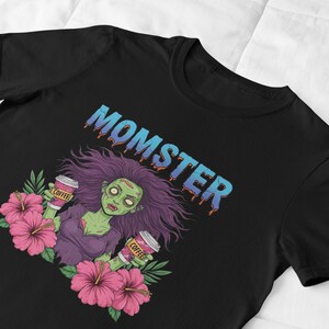 Momster Coffee Shirt, Funny Zombie Mom Life T-Shirt, Mother&#39;s Day Gift, Halloween Mom Tee, Spooky Cute Mom Shirt, Coffee Lover Tee