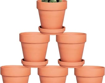 4 Inch Terracotta Plant Pots with Saucers – Set of 6, Drainage Holes