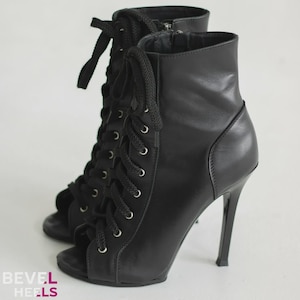 Black Leather High Heel Dance Shoes: Molded Sole, Stiletto Heel