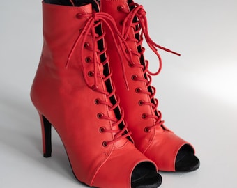 Red Leather High Heels shoes | Heels for events | Leather heels for party | Shoes for events | Professional dance shoes | Red high heels