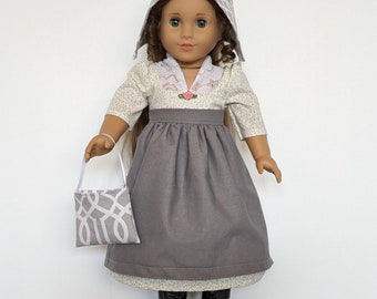 Regency Style Dress, Apron, Bonnet, Pantalettes, Boots and Accessories for American Girl and Other 18 Inch Dolls