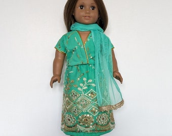 Elegant Skirt, Top, Scarf, and Slippers for American Girl and Other 18 Inch Dolls