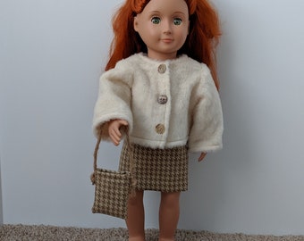 Faux Fur Jacket with Tweed Pencil Skirt, Clogs and Handbag