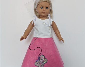 50's Style Sock Hop Skirt, Blouse, and Tennis Shoes with Bobby Socks for 18 Inch Dolls