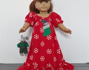 Christmas-themed Nightgown for American Girl and Other 18 Inch Dolls