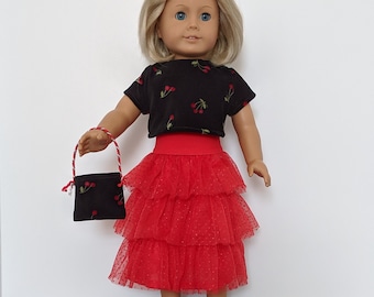 Party Skirt, Top, Bag and Shoes for American Girl and Other 18 Inch Dolls