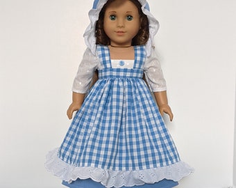 Regency Style Dress, Pinafore, Bonnet, Pantalettes and Shoes for American Girl and Other 18 Inch Dolls