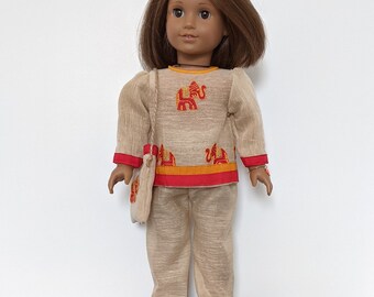 Tunic Top, Pants, Shoulder Bag, Bracelet, and Sandals for American Girl and Other 18 Inch Dolls