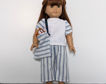 Striped Flannel Pajamas and Bag for American Girl and Other 18 Inch Dolls