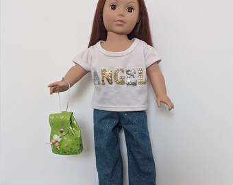 Jeans, T-shirt, Shoes and Bag for American Girl and Other 18 Inch Dolls