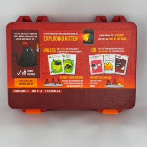 Custom 3D-printed storage box for Exploding Kittens. Holds cards securely with a built-in divider, doubles as a deck and discard holder. UV-printed artwork ensures crisp, vibrant designs. Perfect for organising and upgrading your game night setup.
