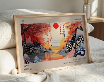 Japanische Landschaft Rote Sonne KUNSTDRUCK Bild Poster