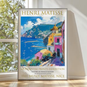 Franse Rivièra Henri Matisse-print, moderne tentoonstellingsafdrukken, Matisse-schilderij, fauvistische kunst, Middellandse Zee, zomer, blauw, kustgezicht