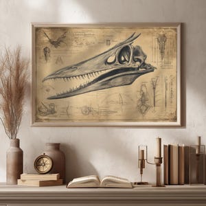 Pterodactylus Schädel Poster - Vintage Dinosaurier Druck, Antike Paläontologie Illustration, Wissenschaftliches Fossilien Wanddekor, Anatomie Zeichnung
