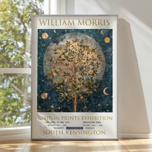 William Morris Print, William Morris Ausstellungsdruck, William Morris Poster, Textilkunst, Vintage Wandkunst, Baum des Lebens Mond und Sterne