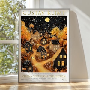 Gustav Klimt Village Night Print: Art Nouveau Vintage Poster