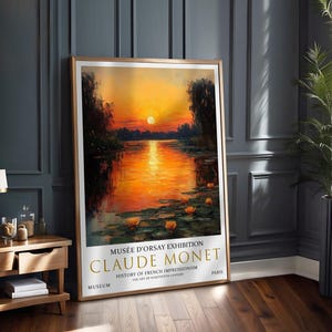 Impression Claude Monet nénuphars : art vintage paysage coucher de soleil image 3