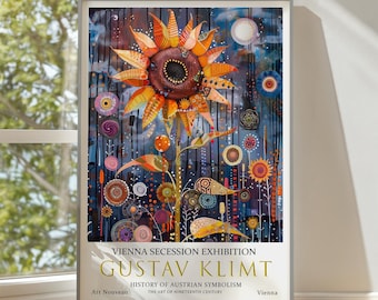 Gustav Klimt Sunflower Print: Vintage Art Nouveau Exhibition Poster