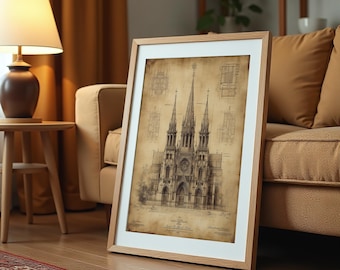 Gothic Kathedrale Entwurf Kunstdruck: Vintage Architektur Illustration