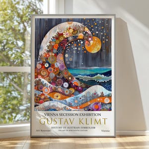 Impresión de Gustav Klimt "Noche en el océano", póster de la exposición de Gustav Klimt, póster de Gustav Klimt, póster vintage, arte floral, arte mural vintage.